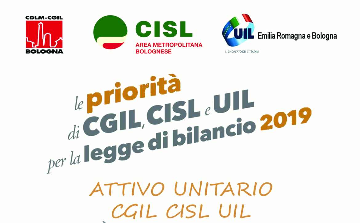 Attivo unitario Cgil-Cisl-Uil: 26 novembre, alle 9.30, Bologna