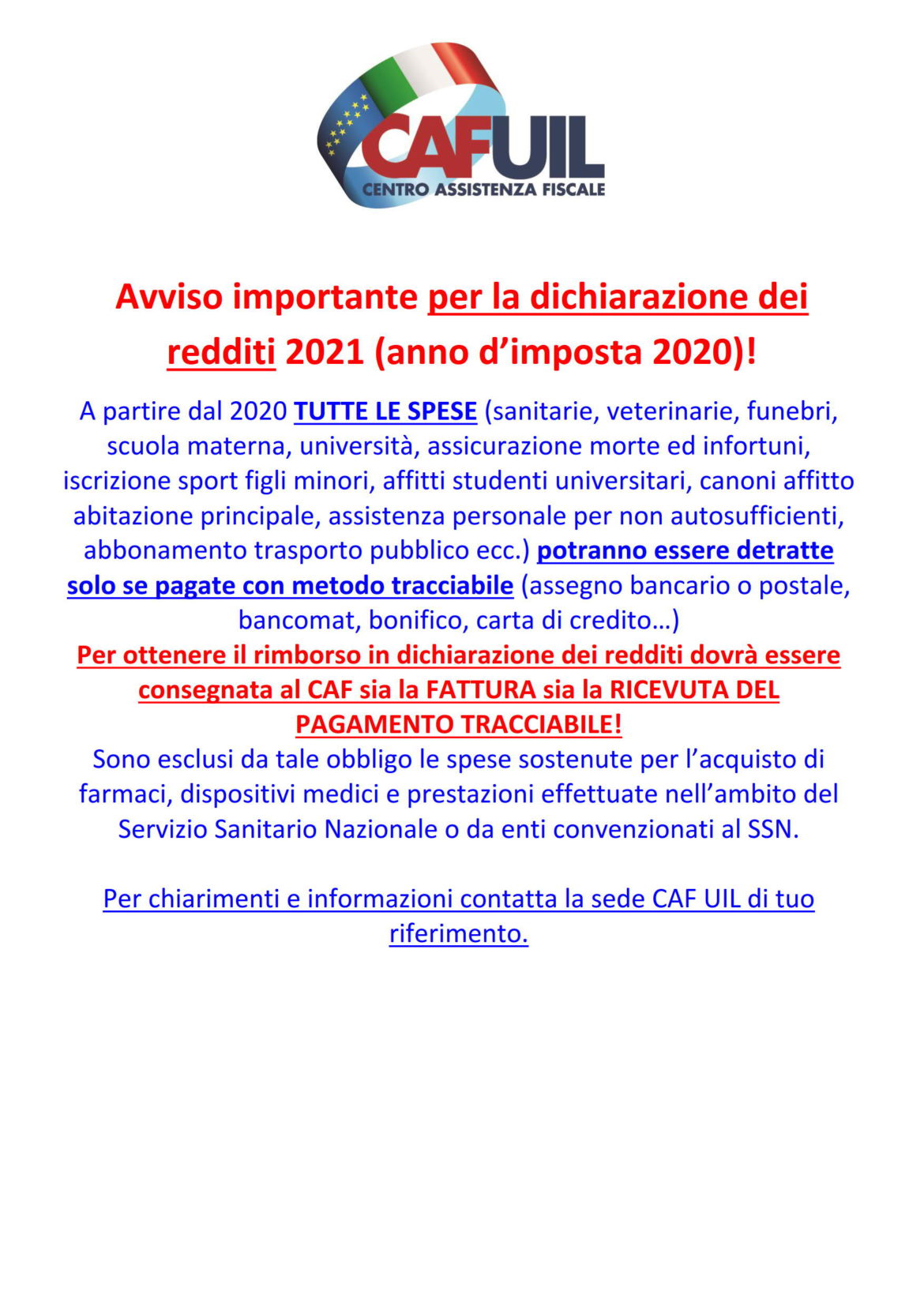 Caf: avviso per dichiarazione redditi 2021