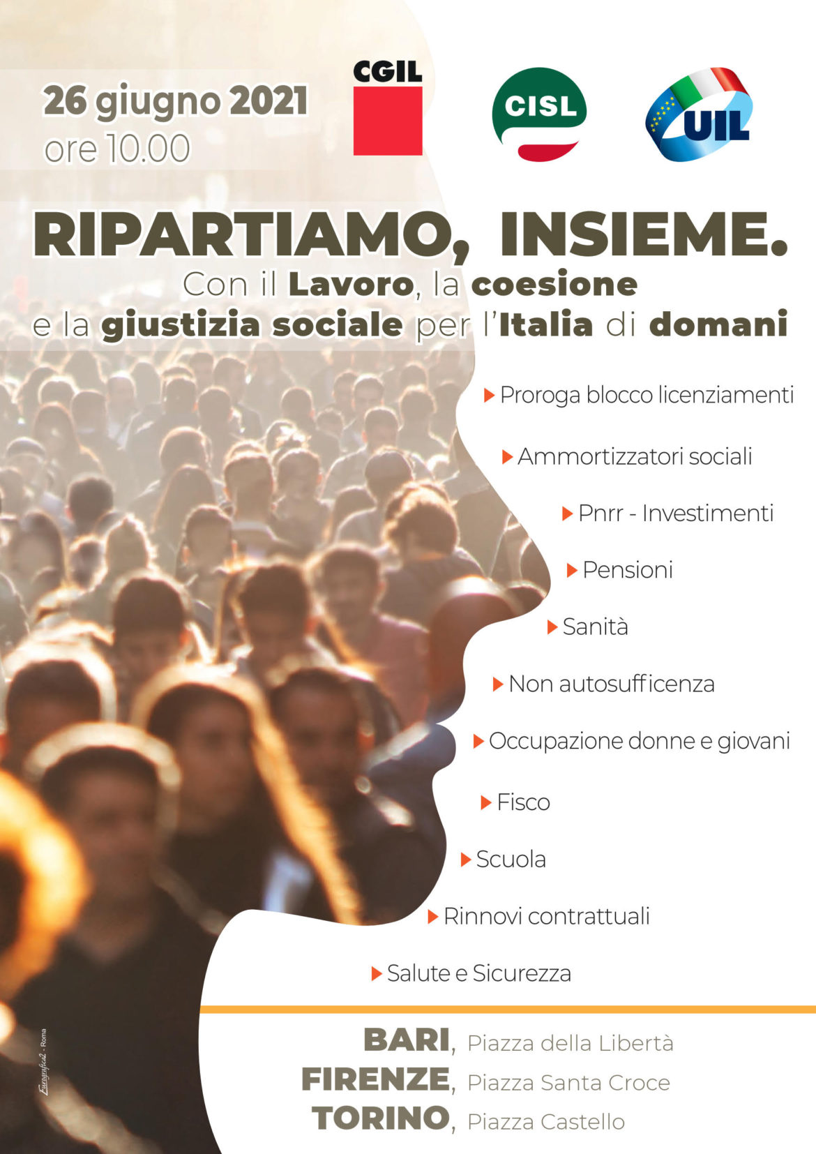 Cgil-Cisl-Uil: 26 giugno, Ripartiamo insieme