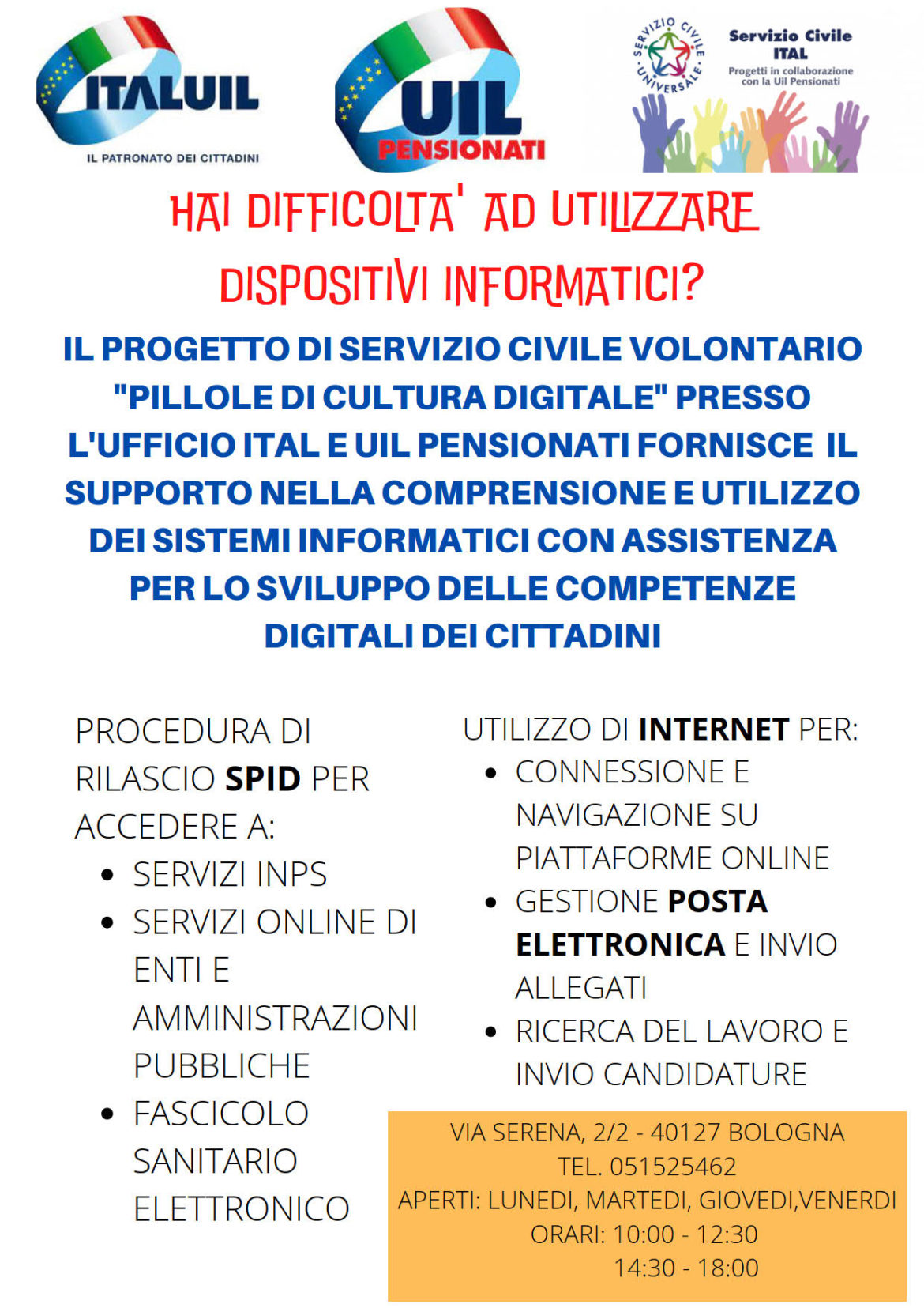 Uil Pensionati – Ital Uil – Servizio Civile Ital Uil: assistenza informatica