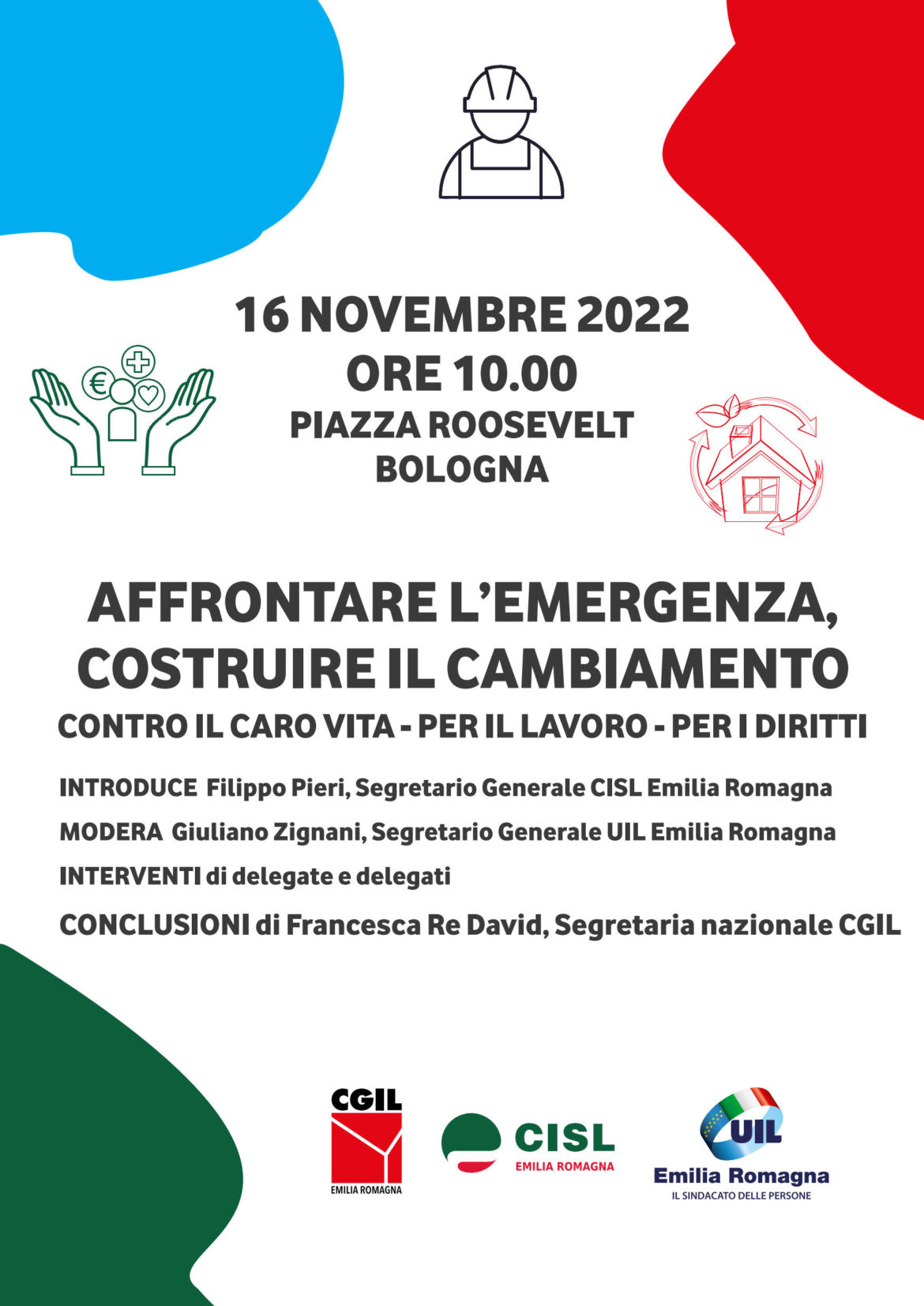 Cgil-Cisl-Uil (ER): manifestazione 16 novembre a Bologna
