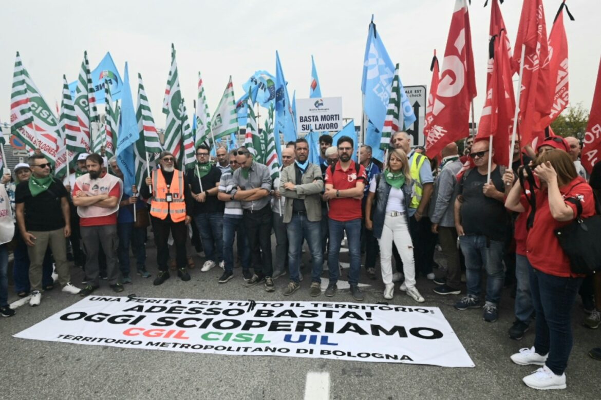 Uil ER: stop ai morti sul lavoro. Sciopero e manifestazione all’aeroporto Marconi di Bologna (Foto: Gianni Schicchi)