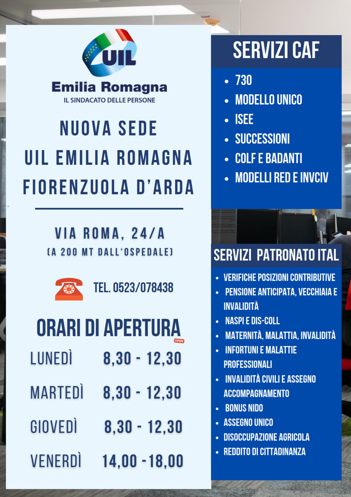 Uil ER: nuova sede a Fiorenzuola d’Arda (Pc)