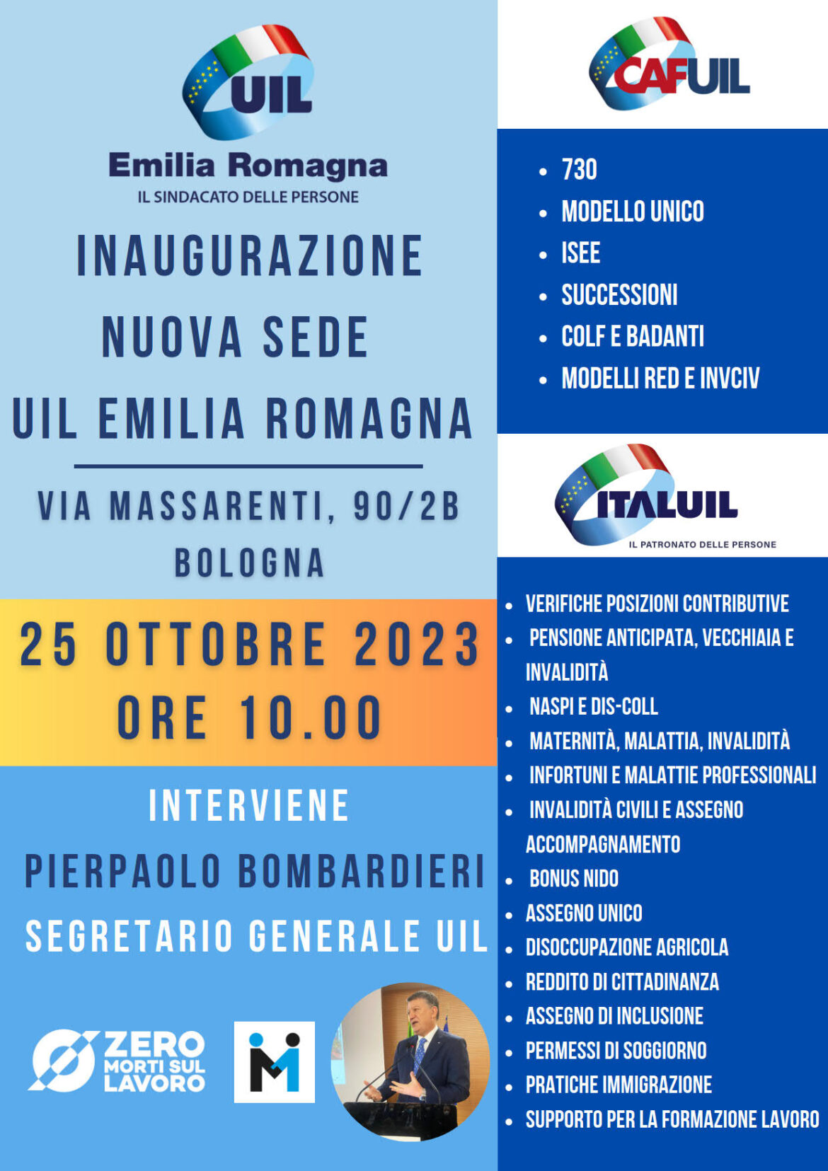 Uil (ER): nuova sede a Bologna. Inaugurazione con il segretario generale Uil, Bombardieri