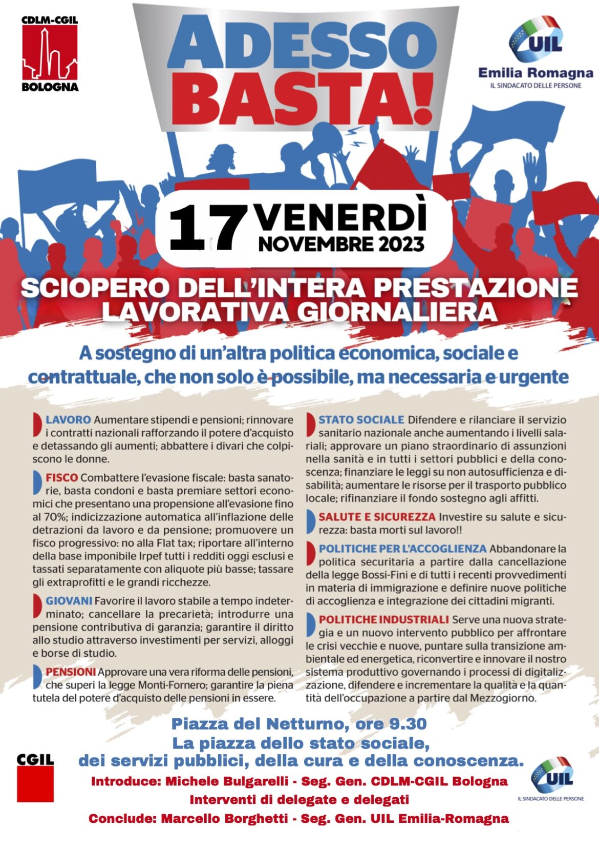 Sciopero generale: 17 novembre, qui le info per Bologna