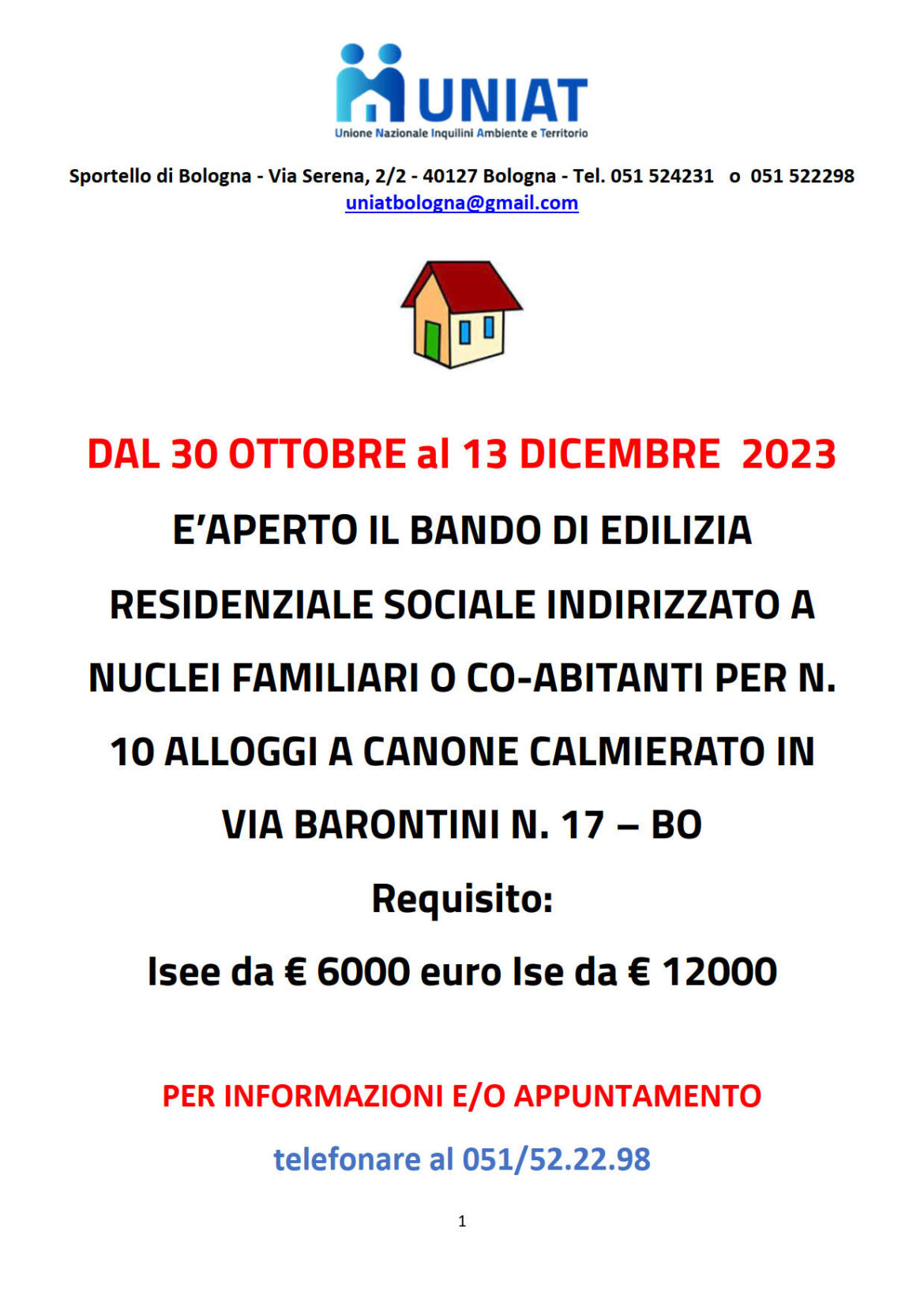 Uniat (Bo): Bologna, aperto il bando di edilizia residenziale sociale. Qui le info