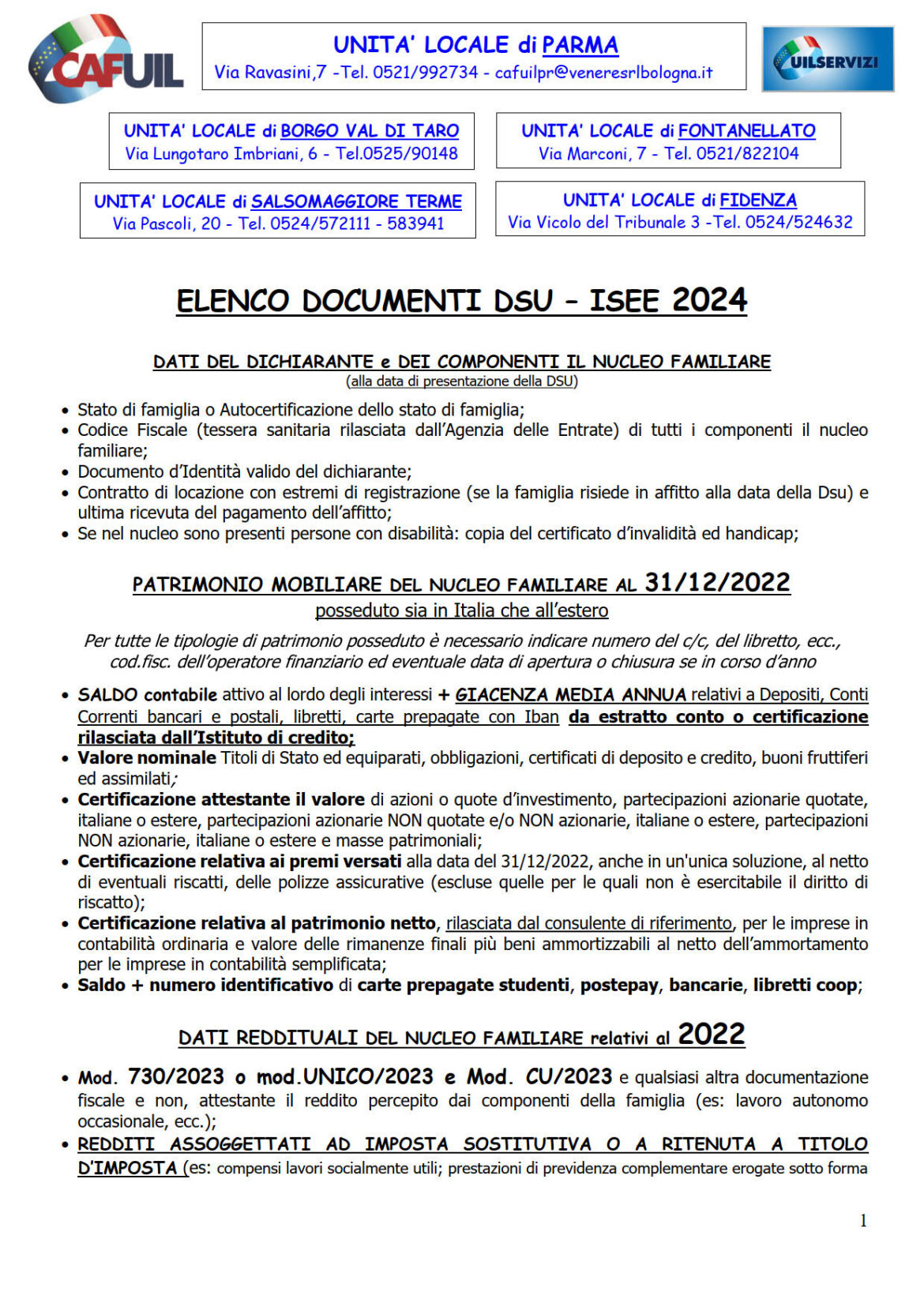 Uil Sede Parma – Caf Uil: qui l’elenco dei documenti per Isee 2024