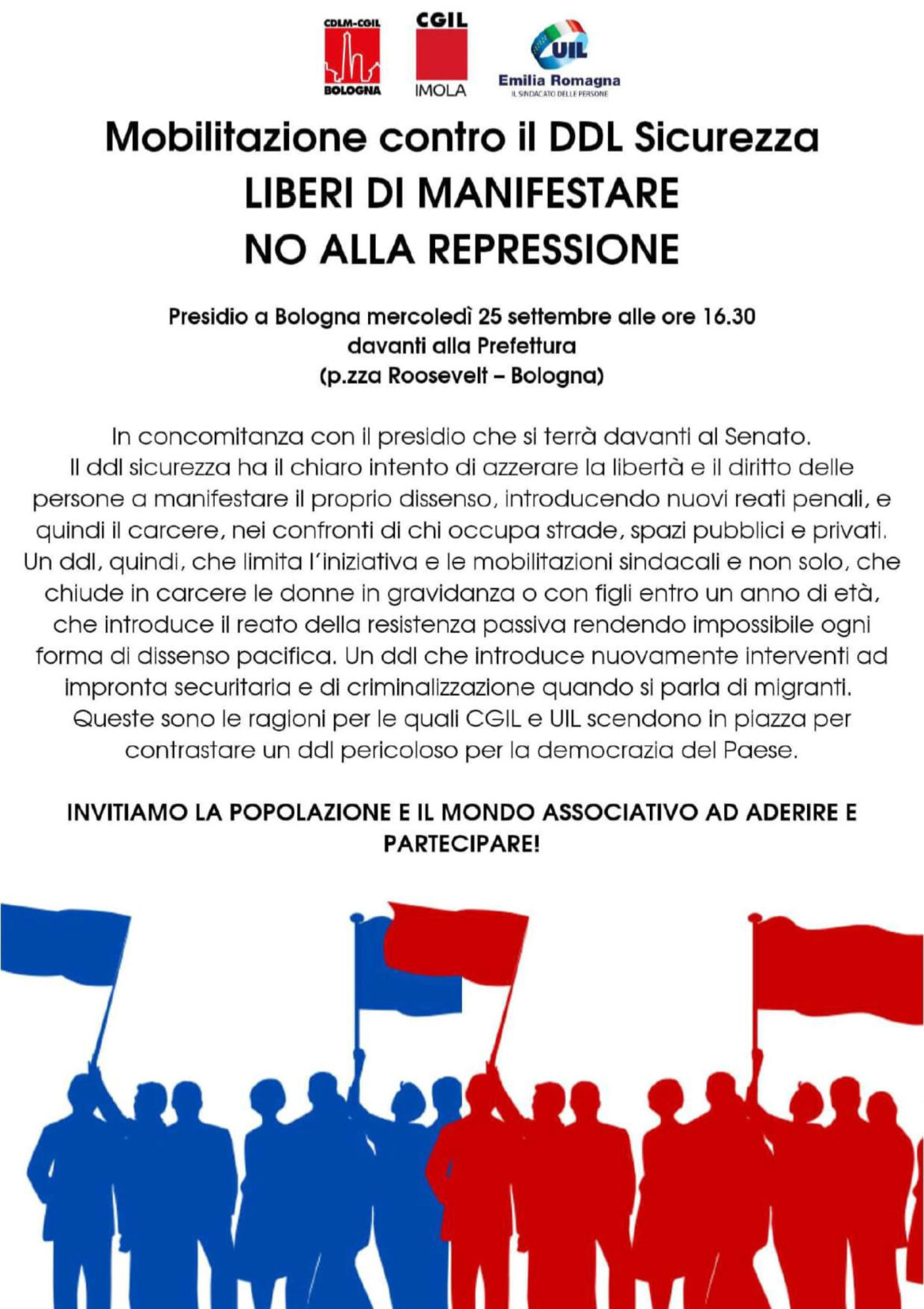 Uil ER: Bologna, 25 settembre presidio contro il ddl Sicurezza