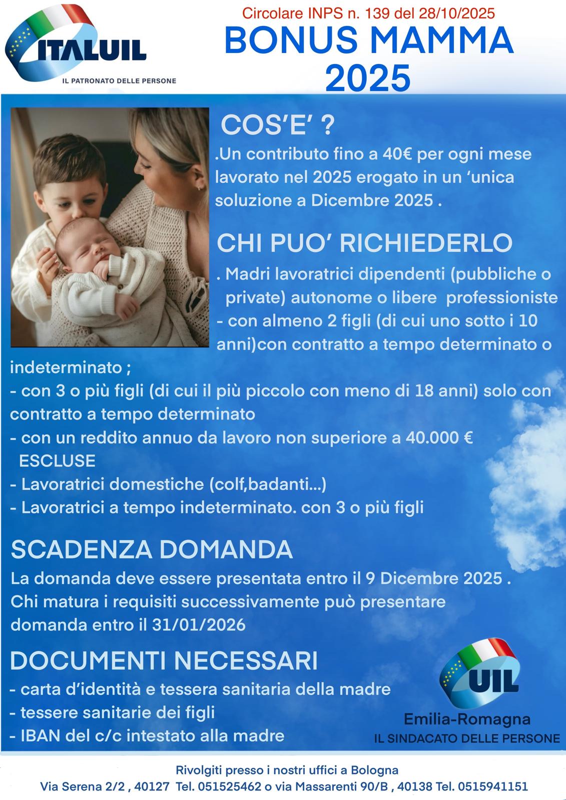 Ital Uil (ER): qui le info per il nuovo Bonus Mamme 2025